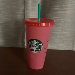 Starbucks Pink Cold Cup with Green Straw